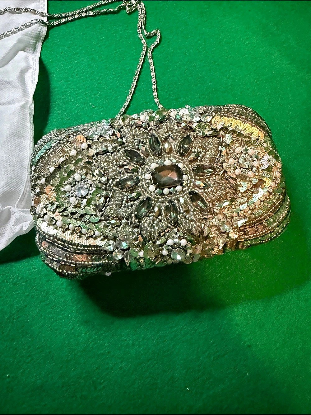 True Decadence Embellished Clutch in Silver & Gold Like New